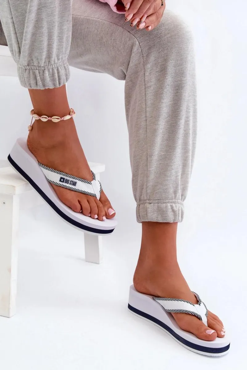 Klapki Japonki Damskie Na Koturnie Big Star NN274A726 Białe Damskie Klapki Na Koturnie|Klapki Na Obcasie
