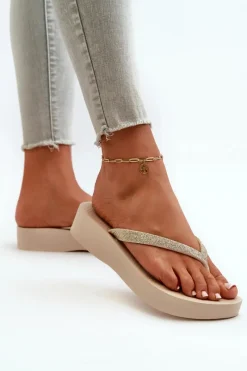 Ipanema Klapki Japonki Damskie Z Brokatowym Paskiem 83386 Mesh Chic Plat Fem Beżowe