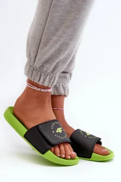 Discount Klapki Młodzieżowe JMM00FFLIM043-72N Czarno-Zielone Dzieci Chłopięce|Dziewczęce