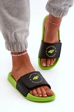 Discount Klapki Młodzieżowe JMM00FFLIM043-72N Czarno-Zielone Dzieci Chłopięce|Dziewczęce