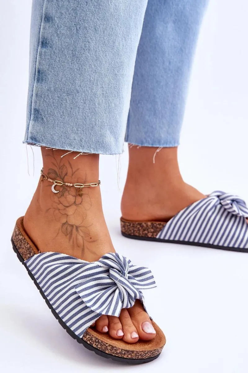 New Boto Klapki Na Korkowej Platformie W Paski Biało-Niebieskie Festive