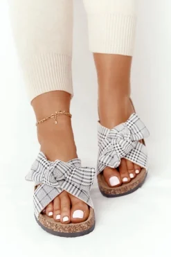 Klapki Korkowe|Klapki Damskie Klasyczne>Buty damskie Vinceza Klapki Na Korkowej Podeszwie Vinceza 20-30105 Szare W Kratę