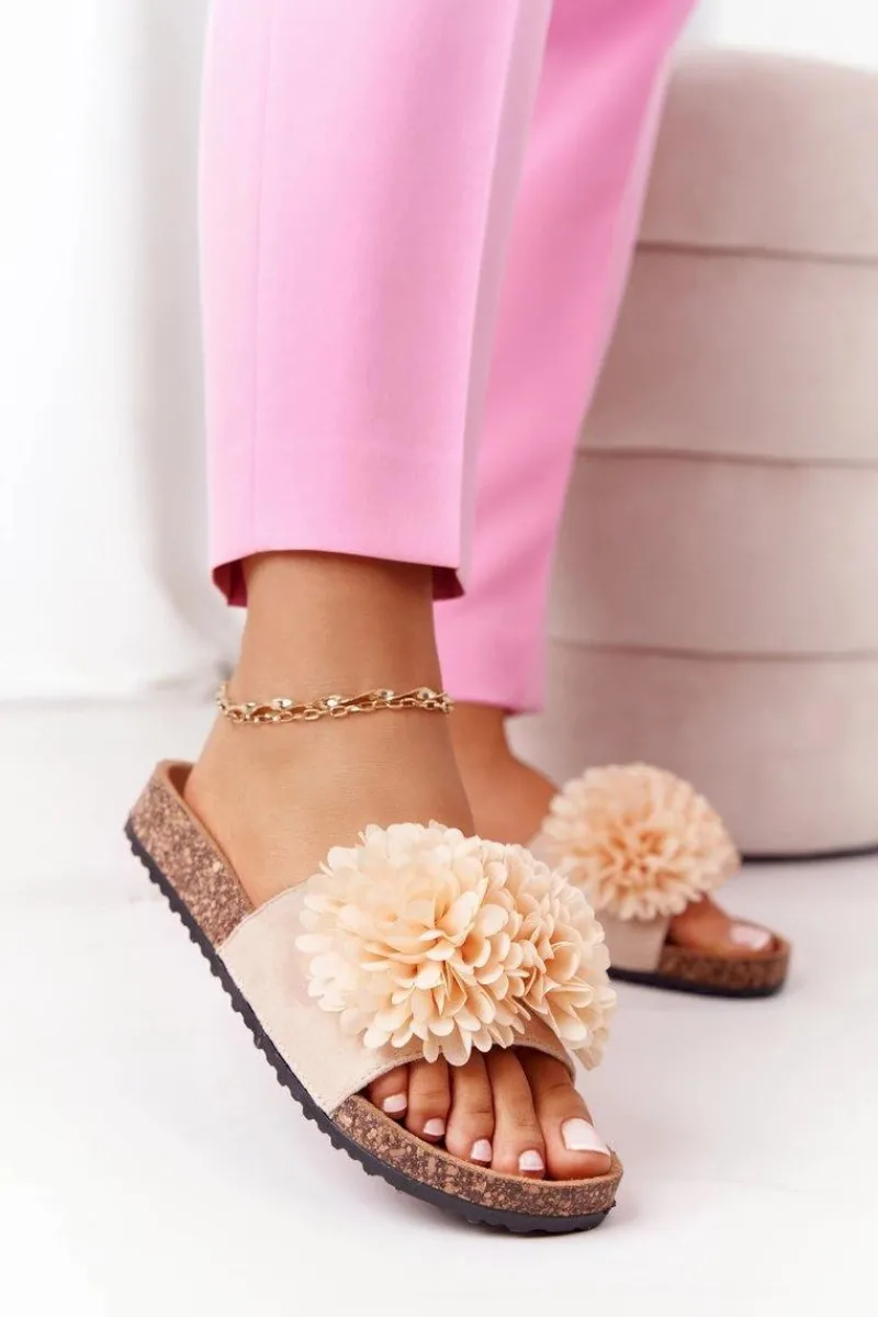 Klapki Korkowe|Klapki Damskie Klasyczne>Evento Klapki Na Korkowej Podeszwie Beżowe Flowerbomb