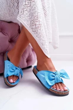 Hot Klapki Na Korkowej Podeszwie Niebieskie Wendy Damskie Klapki Korkowe|Klapki Damskie Klasyczne