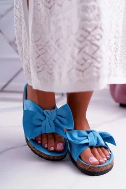 Hot Klapki Na Korkowej Podeszwie Niebieskie Wendy Damskie Klapki Korkowe|Klapki Damskie Klasyczne