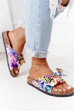 Online Klapki Na Korkowej Podeszwie Białe W Kwiaty Wendy Damskie Klapki Korkowe|Klapki Damskie Klasyczne