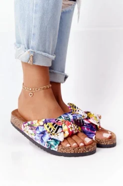 Online Klapki Na Korkowej Podeszwie Białe W Kwiaty Wendy Damskie Klapki Korkowe|Klapki Damskie Klasyczne