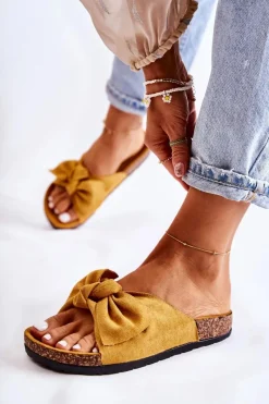 New Klapki Na Korkowej Podeszwie Ciemne Żółte Wendy Damskie Klapki Korkowe|Klapki Damskie Klasyczne