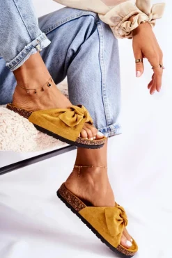 New Klapki Na Korkowej Podeszwie Ciemne Żółte Wendy Damskie Klapki Korkowe|Klapki Damskie Klasyczne