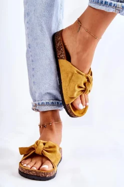 New Klapki Na Korkowej Podeszwie Ciemne Żółte Wendy Damskie Klapki Korkowe|Klapki Damskie Klasyczne