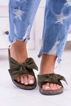 Sale Boto Klapki Na Korkowej Podeszwie Zielone Wendy