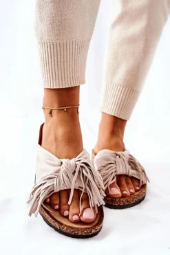 Sale Boto Klapki Na Korkowej Podeszwie Beżowe Taryne