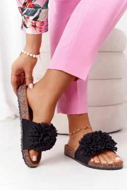 Sale Klapki Na Korkowej Podeszwie Czarne Flowerbomb Damskie Klapki Korkowe|Klapki Damskie Klasyczne