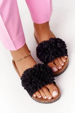 Sale Klapki Na Korkowej Podeszwie Czarne Flowerbomb Damskie Klapki Korkowe|Klapki Damskie Klasyczne