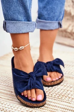 Outlet Klapki Na Korkowej Podeszwie Granatowe Wendy Damskie Klapki Korkowe|Klapki Damskie Klasyczne