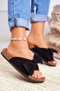 Hot Boto Klapki Na Korkowej Podeszwie Czarne Wendy