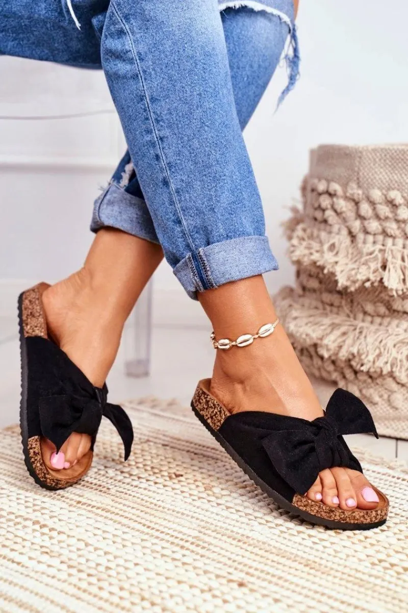 Hot Boto Klapki Na Korkowej Podeszwie Czarne Wendy