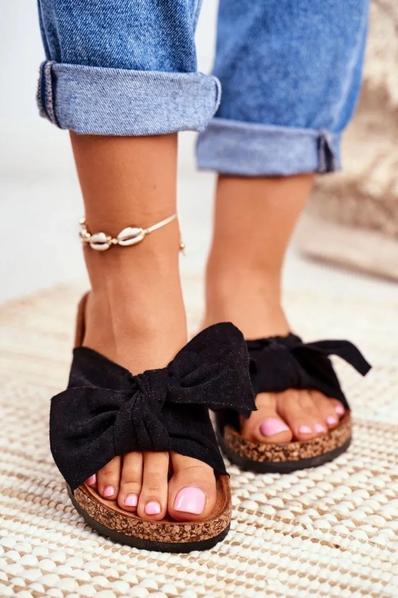 Hot Boto Klapki Na Korkowej Podeszwie Czarne Wendy