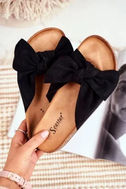 Hot Boto Klapki Na Korkowej Podeszwie Czarne Wendy