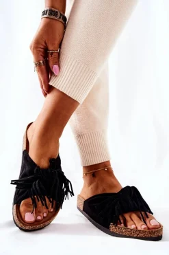 Klapki Korkowe|Klapki Damskie Klasyczne>Boto Klapki Na Korkowej Podeszwie Czarne Taryne