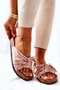 Outlet Klapki Na Korkowej Podeszwie Różowe Taryne Damskie Klapki Korkowe|Klapki Damskie Klasyczne