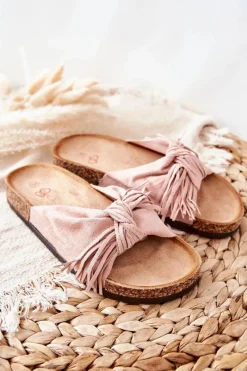 Outlet Klapki Na Korkowej Podeszwie Różowe Taryne Damskie Klapki Korkowe|Klapki Damskie Klasyczne