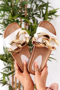 Klapki Korkowe|Klapki Damskie Klasyczne>Boto Klapki Na Korku Z Łańcuchem Białe Last Dance