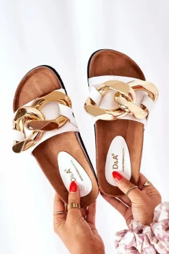 Klapki Korkowe|Klapki Damskie Klasyczne>Damskie buty S.Barski Klapki Na Korku Z Łańcuchem S.Barski SB002 Białe Biały