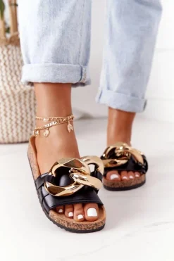 Discount Boto Klapki Na Korku Z Łańcuchem Czarne Last Dance