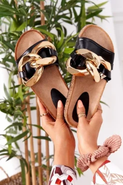 Discount Boto Klapki Na Korku Z Łańcuchem Czarne Last Dance