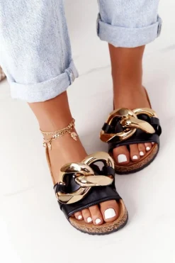 Discount Boto Klapki Na Korku Z Łańcuchem Czarne Last Dance