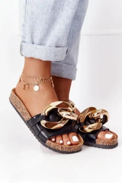 Discount Boto Klapki Na Korku Z Łańcuchem Czarne Last Dance