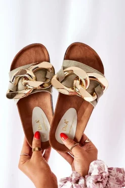 Discount Klapki Na Korku Z Łańcuchem S.Barski SB001 Miętowe Damskie Klapki Korkowe|Klapki Damskie Klasyczne