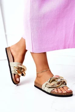 Discount Klapki Na Korku Z Łańcuchem S.Barski SB001 Miętowe Damskie Klapki Korkowe|Klapki Damskie Klasyczne