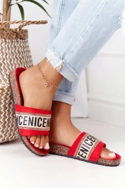 Klapki Korkowe|Klapki Damskie Klasyczne>Evento Klapki Na Korku Z Cyrkoniami Czerwone Be Nice