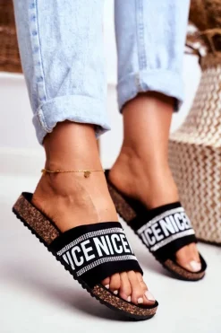 Clearance Evento Klapki Na Korku Z Cyrkoniami Czarne Be Nice