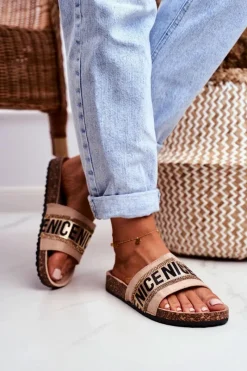 Klapki Korkowe|Klapki Damskie Klasyczne>Evento Klapki Na Korku Z Cyrkoniami Beżowe Be Nice