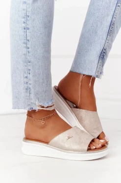 New Buty Sergio Leone Klapki Na Koturnie Sergio Leone SK042 Złote