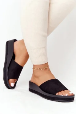 Outlet Klapki Na Koturnie Vinceza 21-17113 Czarne Damskie Klapki Na Obcasie|Klapki Na Koturnie