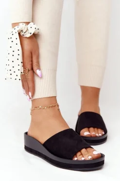 Outlet Klapki Na Koturnie Vinceza 21-17113 Czarne Damskie Klapki Na Obcasie|Klapki Na Koturnie