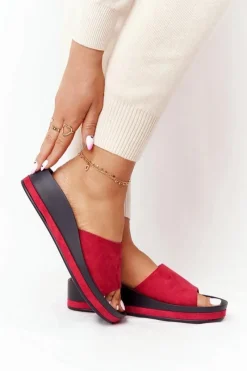 Best Klapki Na Koturnie Vinceza 21-17113 Czerwone Damskie Klapki Na Koturnie|Klapki Na Obcasie