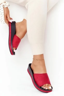 Best Klapki Na Koturnie Vinceza 21-17113 Czerwone Damskie Klapki Na Koturnie|Klapki Na Obcasie