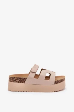 Sale Klapki Na Masywnej Platformie Beżowe Daldiva Damskie Klapki Korkowe|Klapki Na Platformie