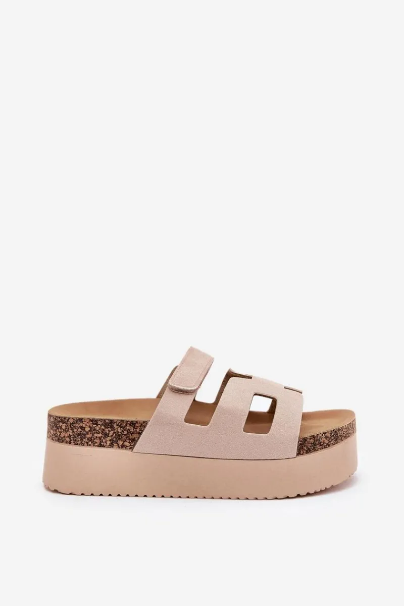 Sale Klapki Na Masywnej Platformie Beżowe Daldiva Damskie Klapki Korkowe|Klapki Na Platformie