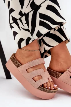 New Klapki Na Masywnej Platformie Różowe Daldiva Damskie Klapki Korkowe|Klapki Na Platformie