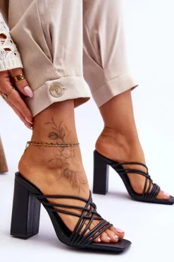 Discount Klapki Na Obcasie Z Paseczkami Czarne Beckie Damskie Klapki Na Obcasie