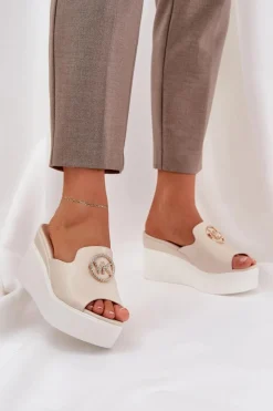 Klapki Na Koturnie|Klapki Na Platformie>Boto Klapki Na Platformie I Koturnie Z Ozdobą Jasnobeżowe Nanessia