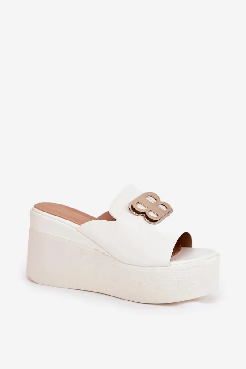 Clearance Klapki Na Platformie I Koturnie Z Ozdobą Białe Tanonea Damskie Klapki Na Koturnie|Klapki Na Platformie