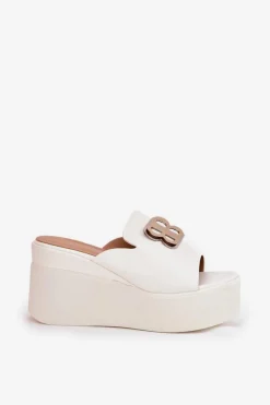 Clearance Klapki Na Platformie I Koturnie Z Ozdobą Białe Tanonea Damskie Klapki Na Koturnie|Klapki Na Platformie