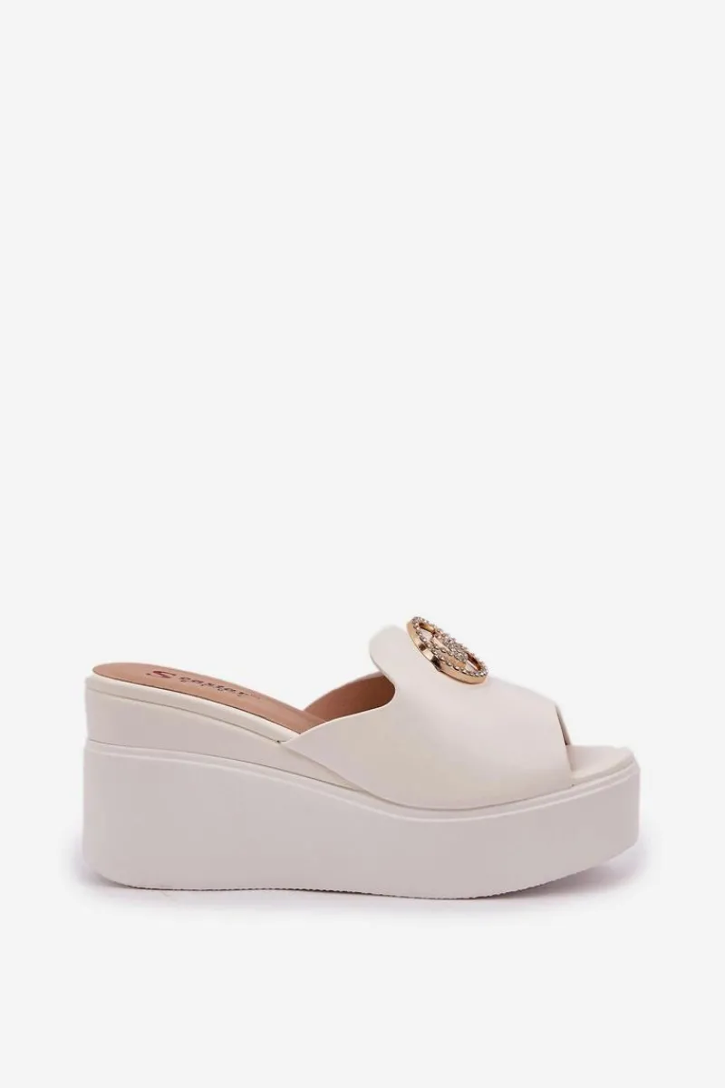 Discount Klapki Na Platformie I Koturnie Z Ozdobą Białe Nanessia Damskie Klapki Na Koturnie|Klapki Na Platformie